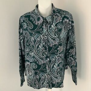 Talbots Petites Forest Green/Teal/Lavender Paisley Button Down Shirt Sz. 12P